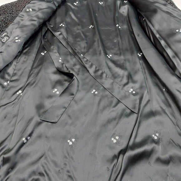 Vintage Malesi Furs Women's Black Luxury Curly Lamb Fur Coat Brown Mink Collar L - Picture 10 of 15